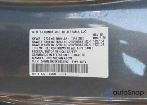 2019 Honda Odyssey Ex-L from USA, damaged, VIN 5FNRL6H70KB028162